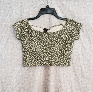 Off The Shoulder Green Daisy Crop Top
